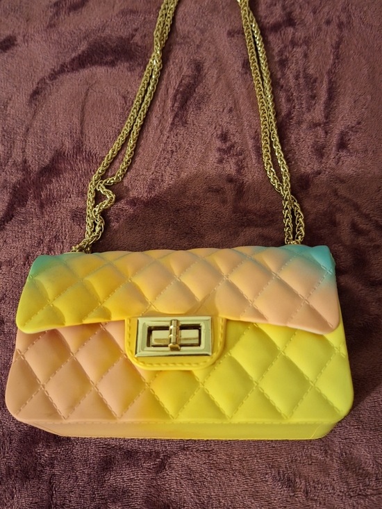 Handbags - Gradient Yellow Quilted Crossbody Bag with Gold Chain (7 × 4.5 By 2.5)